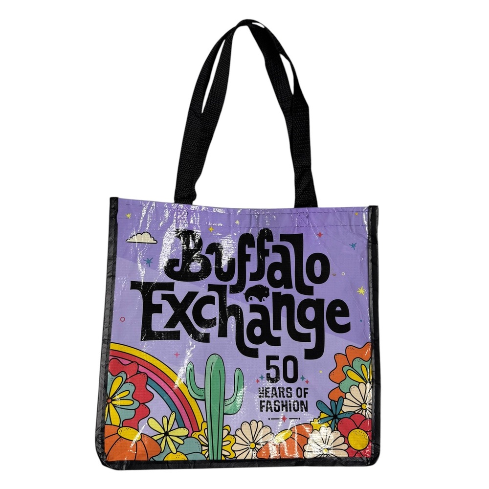 Buffalo Exchange 50 Years of Fashion Black Multi Psychedelic Reusable Tote Bag